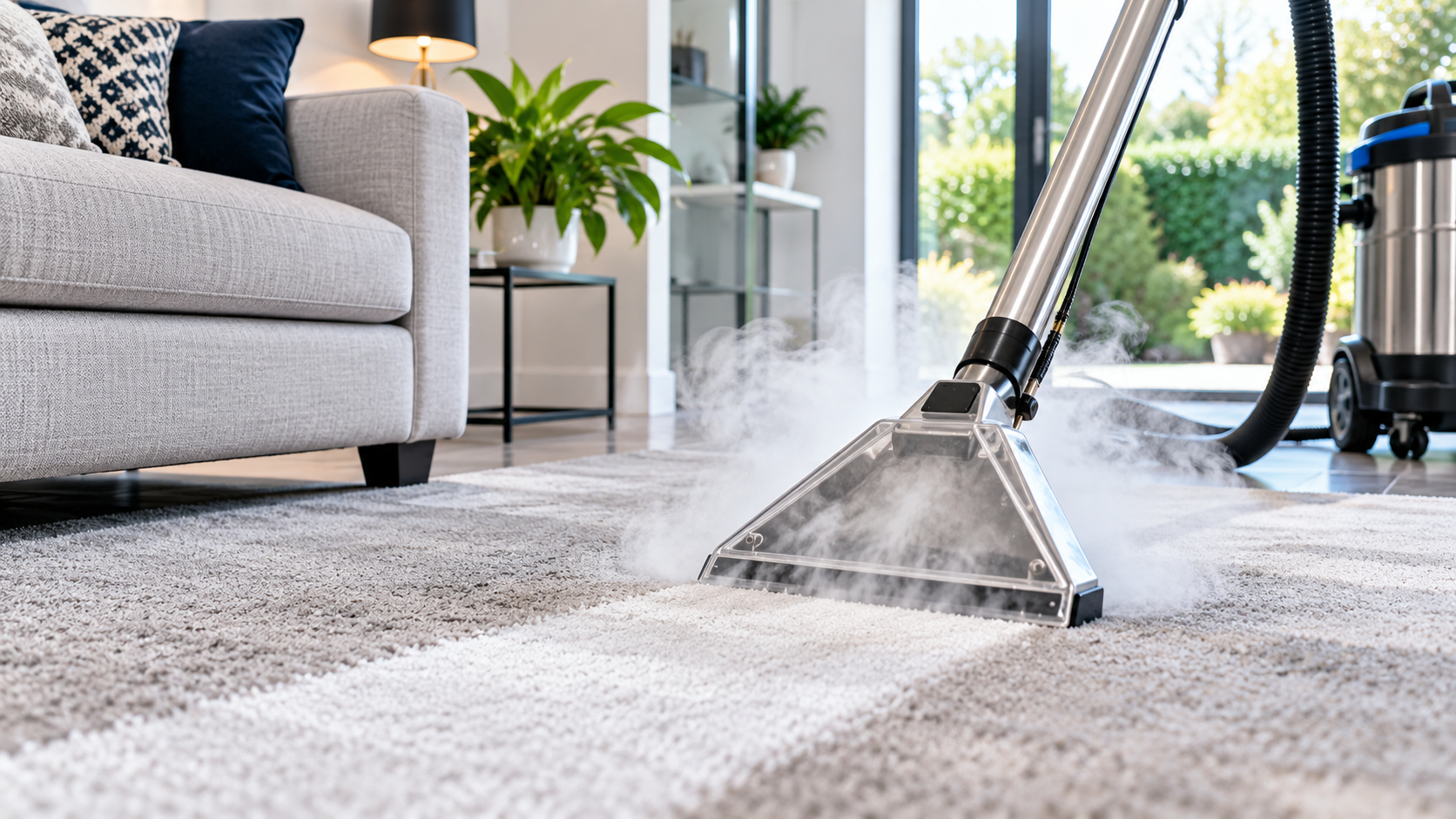 Carpet being professionally steam cleaned
