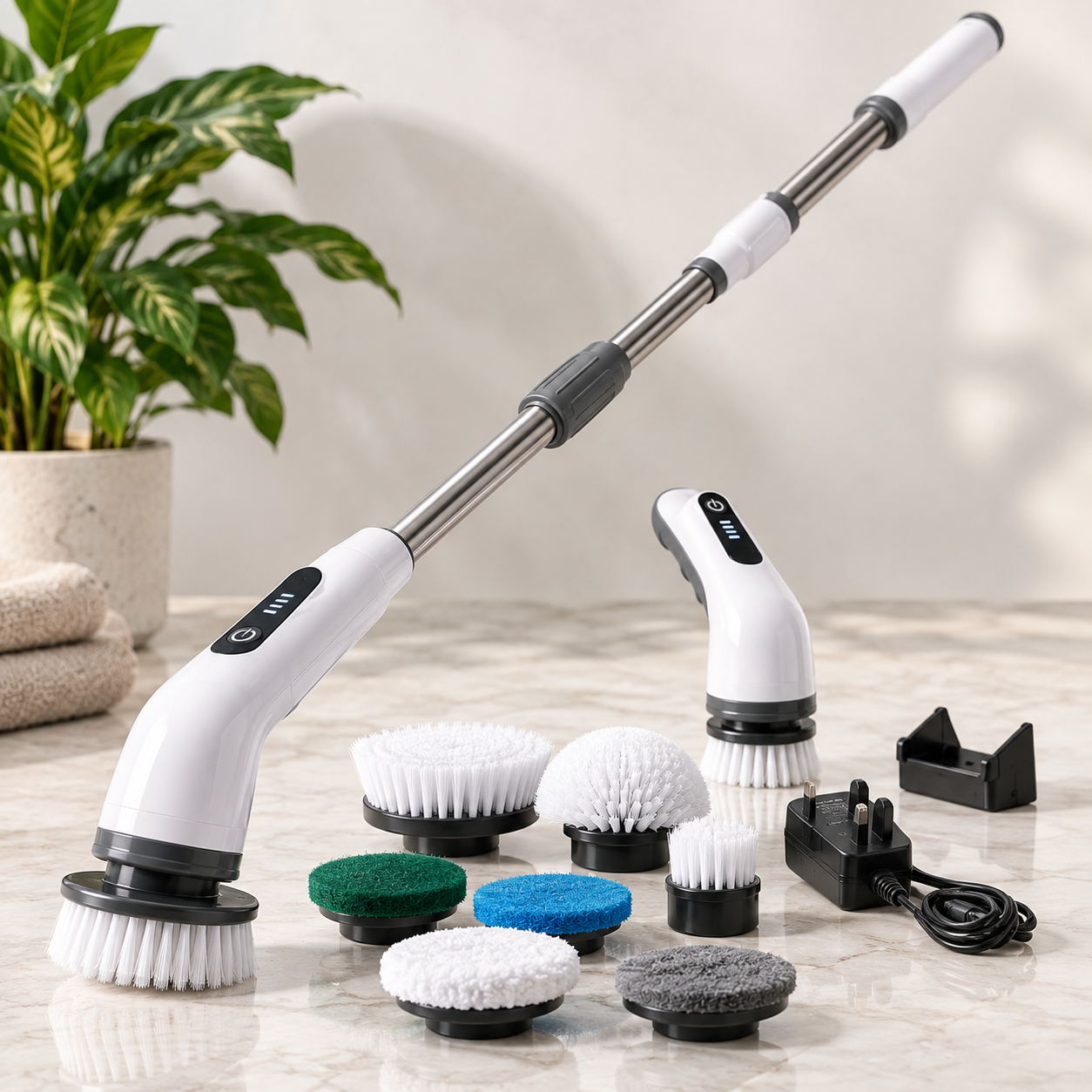 Jemadi Cordless Electric Spin Scrubber – 8 Cleaning Heads
