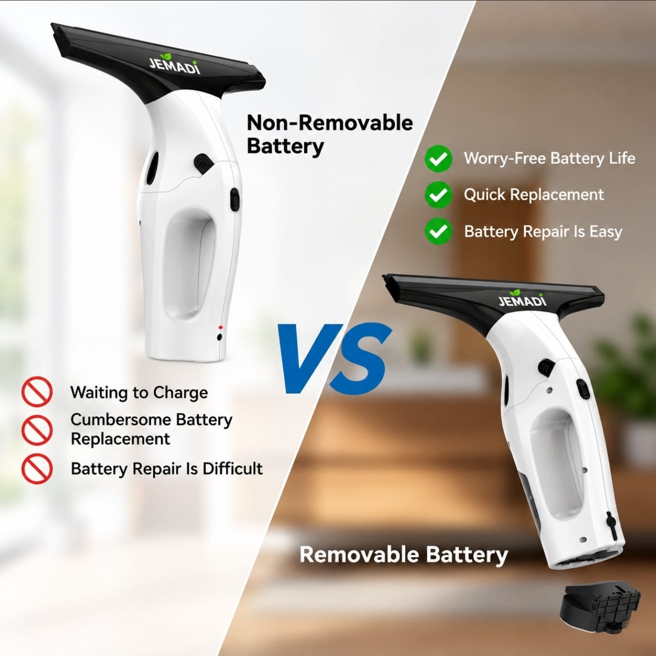 Additional view of Jemadi Cordless Window Squeegee – Removable Battery